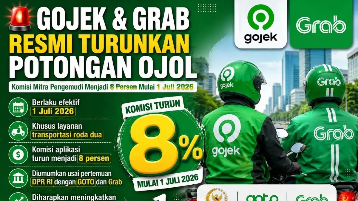 Mulai 1 Juli 2026, Komisi Ojol Resmi Dipangkas Jadi 8 Persen