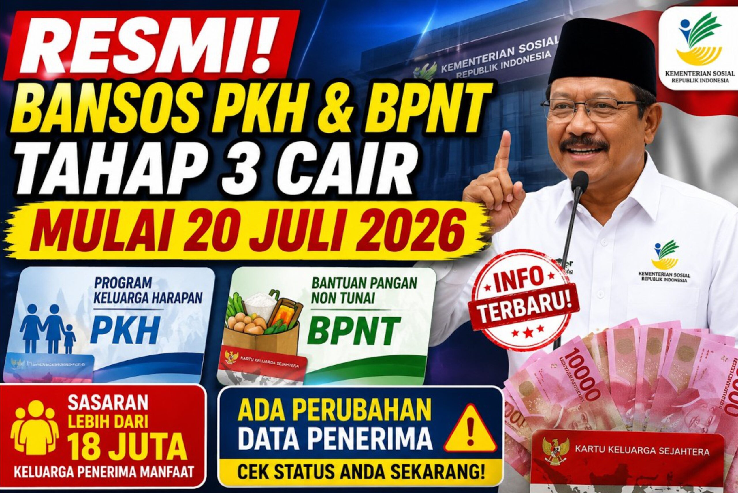 Bansos PKH dan BPNT Tahap Ketiga Siap Cair Mulai 20 Juli, Kemensos Sasar Lebih dari 18 Juta KPM