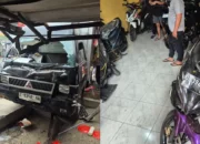 Diduga Alami Microsleep, Mobil Boks Hantam Ruko dan Tujuh Motor di Cangkuang