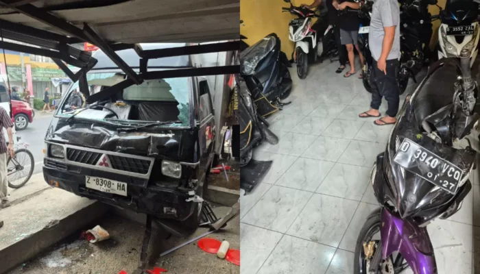 Diduga Alami Microsleep, Mobil Boks Hantam Ruko dan Tujuh Motor di Cangkuang