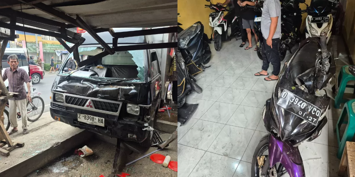 Diduga Alami Microsleep, Mobil Boks Hantam Ruko dan Tujuh Motor di Cangkuang