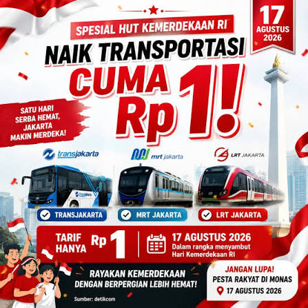 17 Agustus 2026, Naik Transportasi Publik di Jakarta Hanya Bayar Rp1