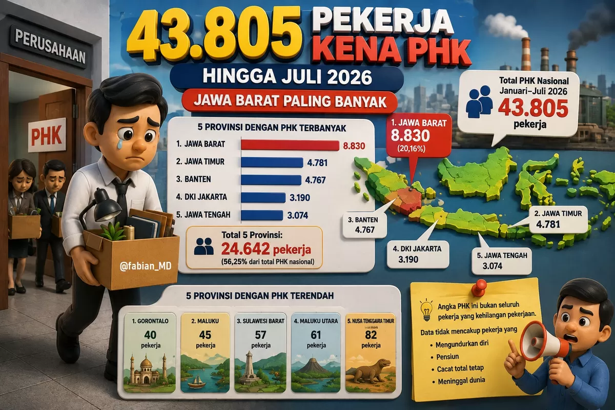 Jabar Jadi Provinsi PKH Tertinggi, 43.805 Pekerja Terdampak PHK